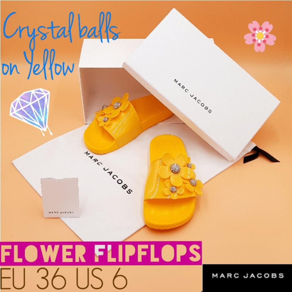 Marc Jacobs Crystal Daisy Slippers Slides Yellow